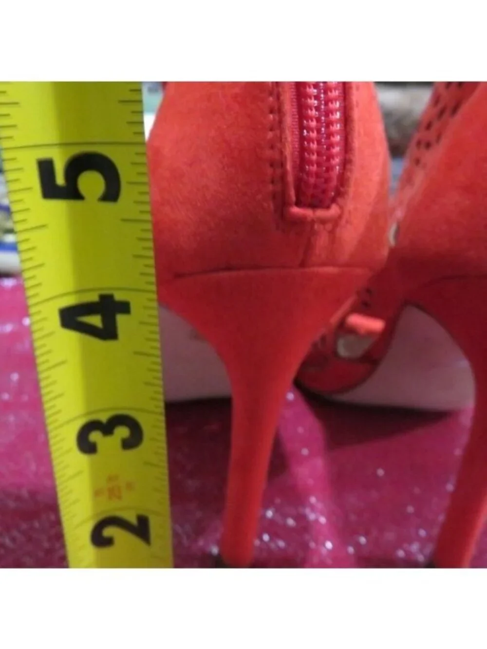 Aldo Ralidien Red Vegan Leather perforated peep toe booties heeled ankle boots